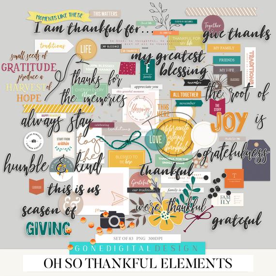 Digital thanksgiving scrapbook embellishments. November clipart item
