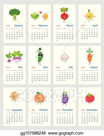 Vector illustration cute vegetable. November clipart monthly schedule
