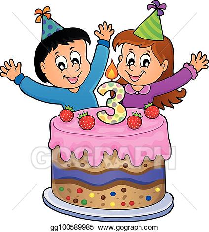 Vector happy birthday image. Number 3 clipart 3 year old