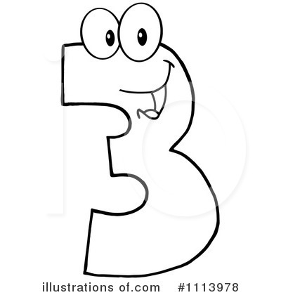number 3 clipart black and white