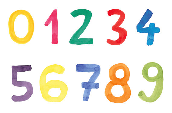  watercolor cliparts. Numbers clipart