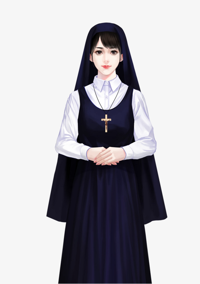 Hand painted character png. Nun clipart