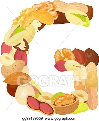 Eps illustration letter made. Nuts clipart delicious