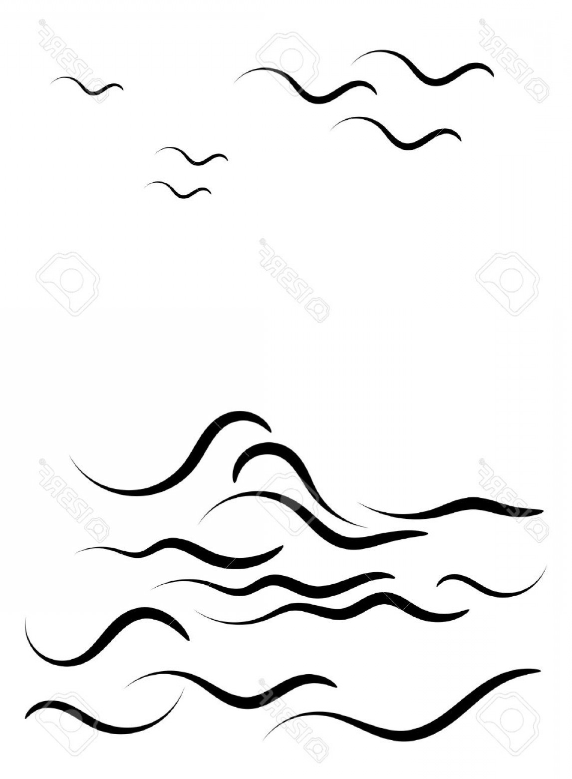 ocean clipart black and white