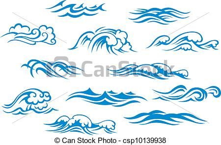 And sea waves vector. Ocean clipart logo