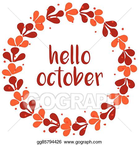 October clipart hello october. Vector wreath orange card