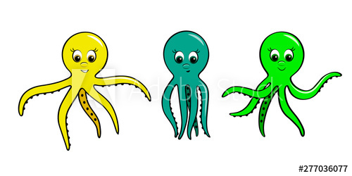 Three different cartoon isolated. Octopus clipart object