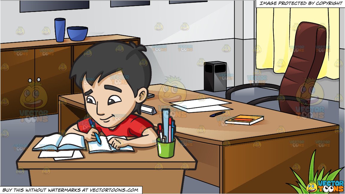 A young man studying. Office clipart exam