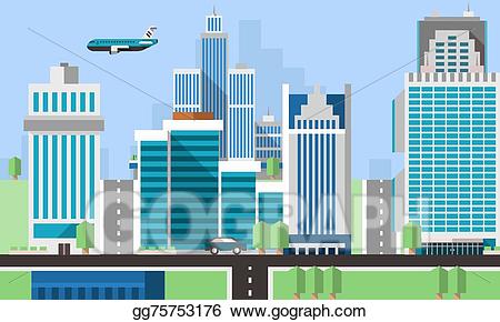 Vector art skyscraper offices. Skyline clipart headquarters