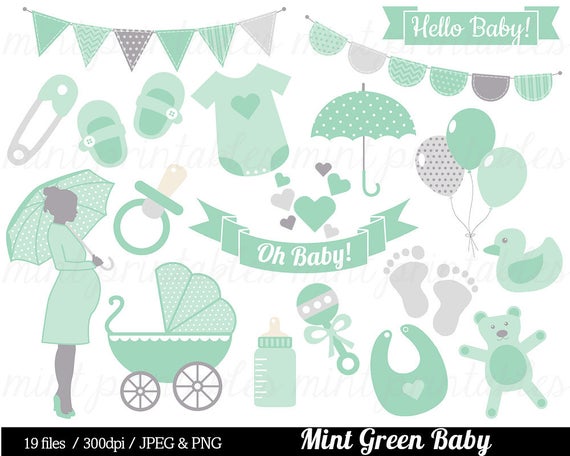 Baby shower green clip. Onesie clipart mint