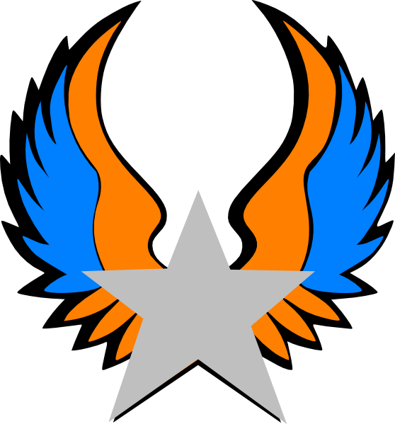 Wing clipart star. Orange and blue wings