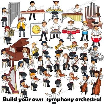 Orchestra clipart band practice. Music kids playing instruments