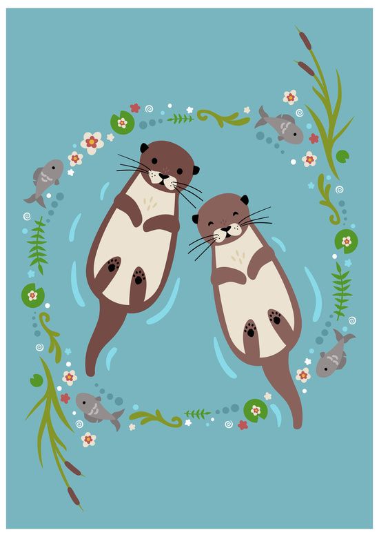 Otter clipart couple. Download cute illustration sea