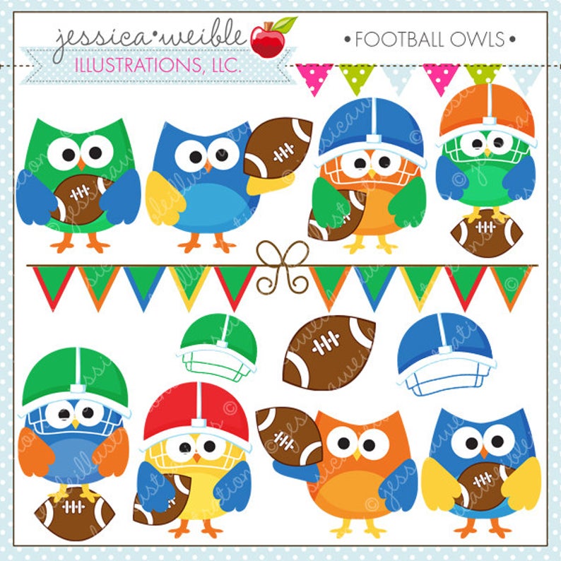 Owl clipart football. Owls cute digital commercial