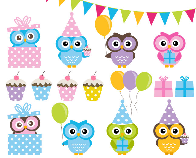 Owl clipart party. Free birthday cliparts download