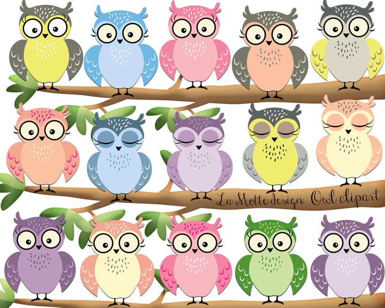Cute digital clip art. Owl clipart pastel
