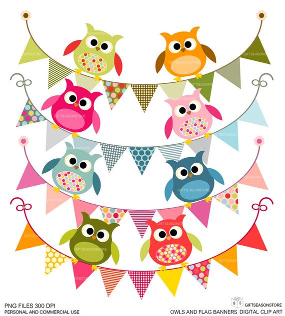 Owls clipart banner. And flag banners digital