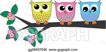 Vector art cute drawing. Owls clipart three owls