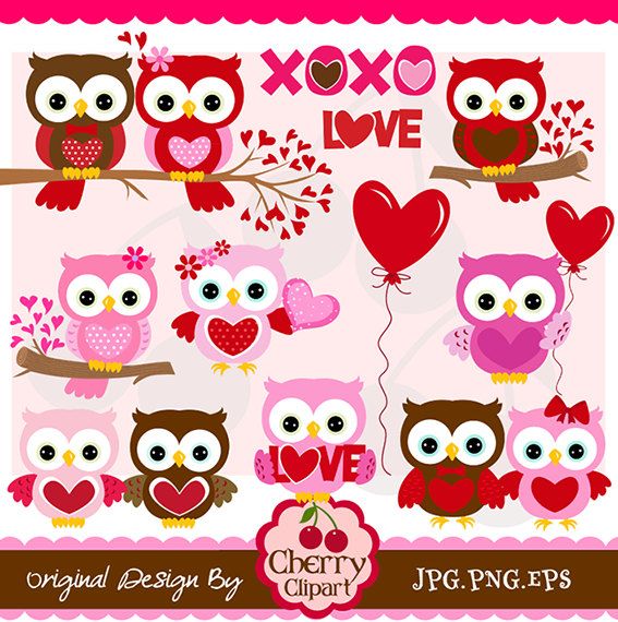 owls clipart valentines day