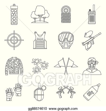 Paintball clipart drawing. Vector art icons set