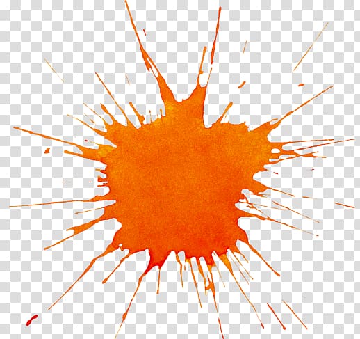 Orange splat watercolor painting. Paintball clipart splashed paint
