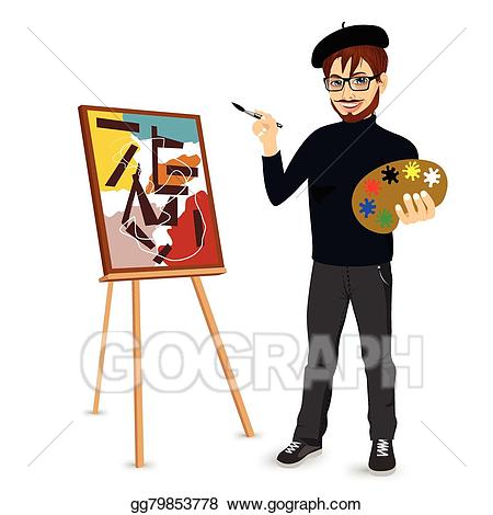 Vector illustration happy with. Painter clipart male artist