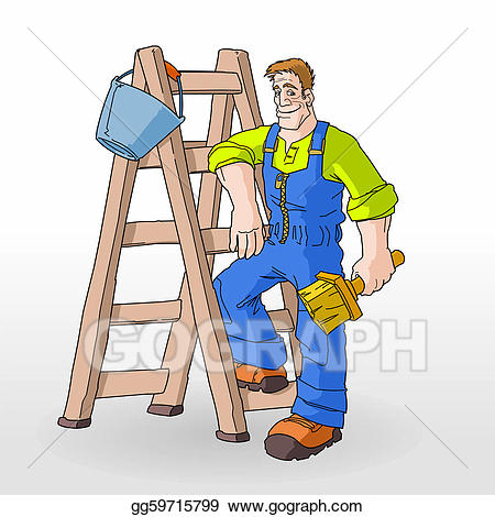 Painter clipart painting room. Vector illustration with ladder