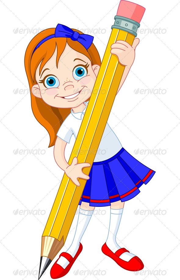 Holding pencil quiet book. Painting clipart creative girl