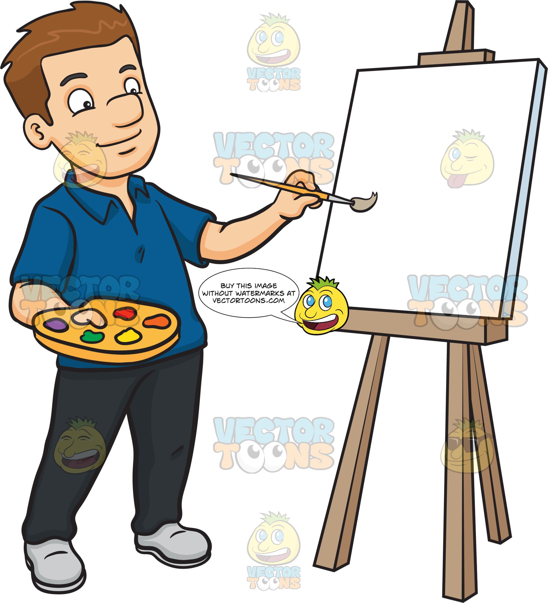 Painting clipart man painting. A on blank canvas