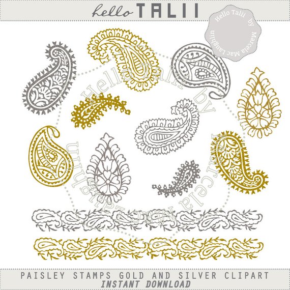 Stamps gold and silver. Paisley clipart decoration indian