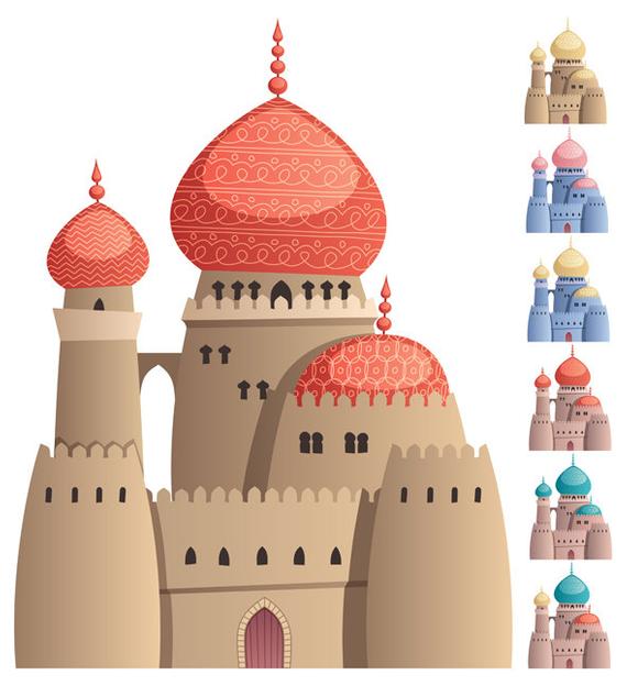 Castle on white vector. Palace clipart arabian night