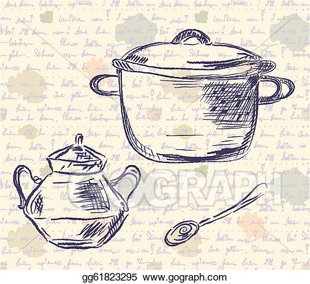 Pan clipart sketch. Of and spoon on