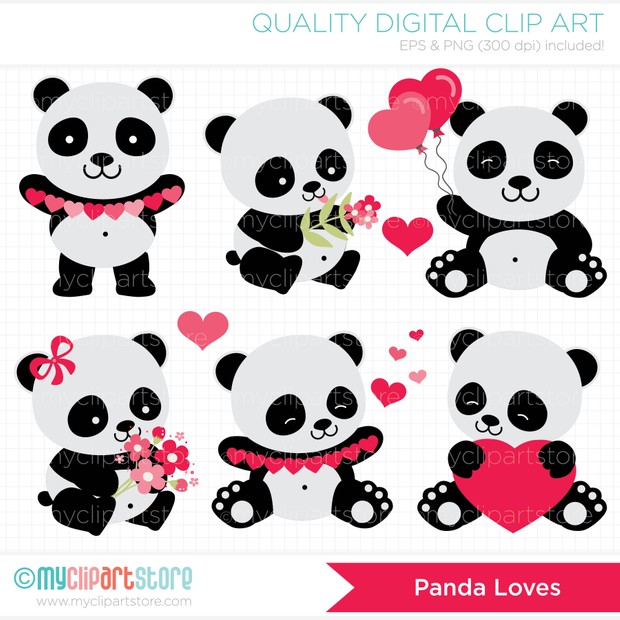 Valentine love vector illustration. Panda clipart illustrator