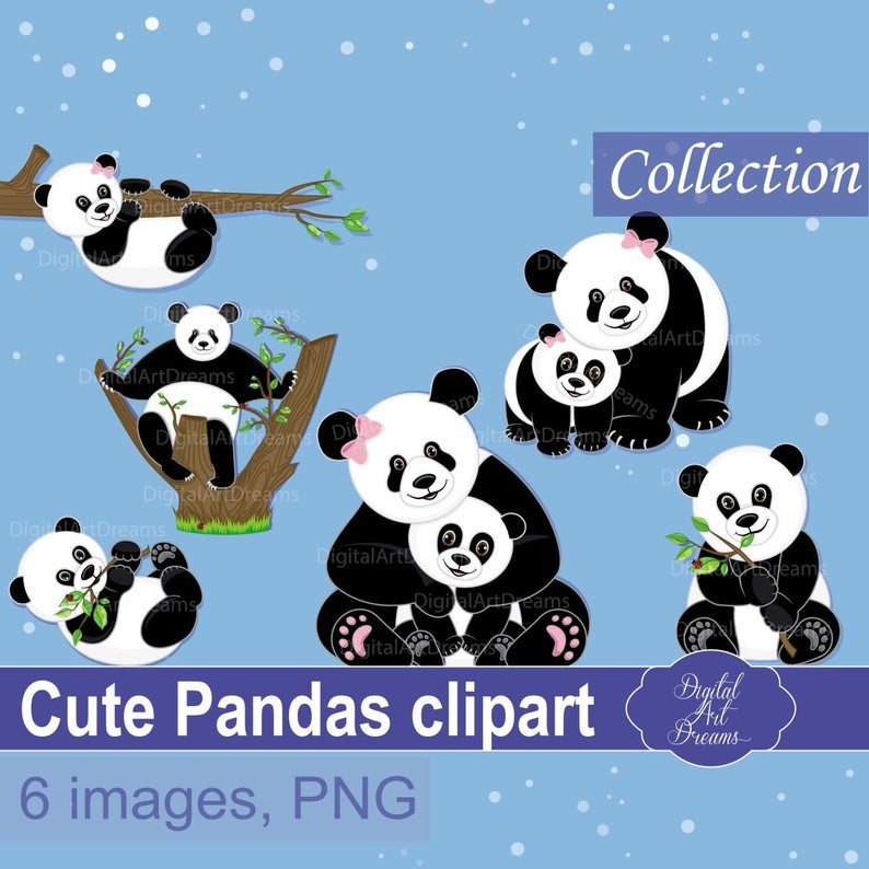 Bear cute animals graphics. Panda clipart mom baby