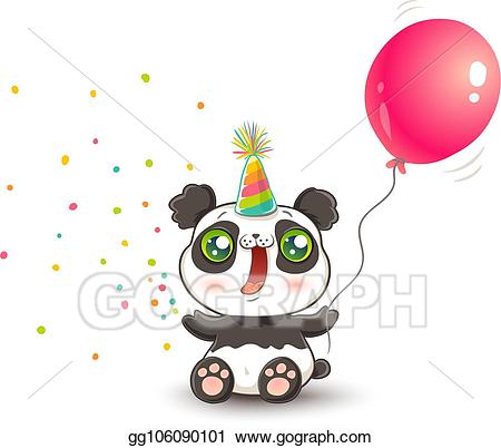 Vector art with balloon. Panda clipart pink panda