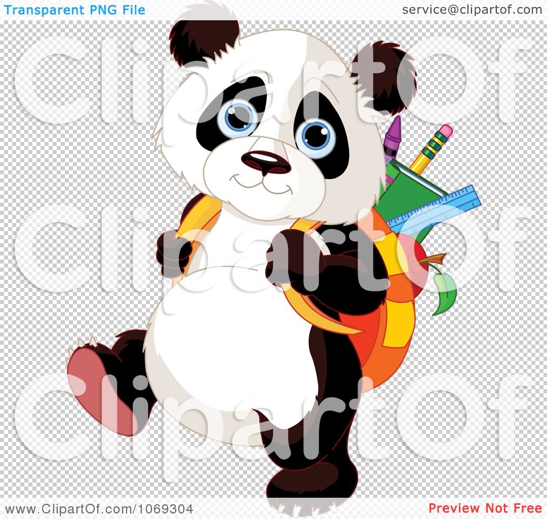 Panda clipart walking. Student to school royalty