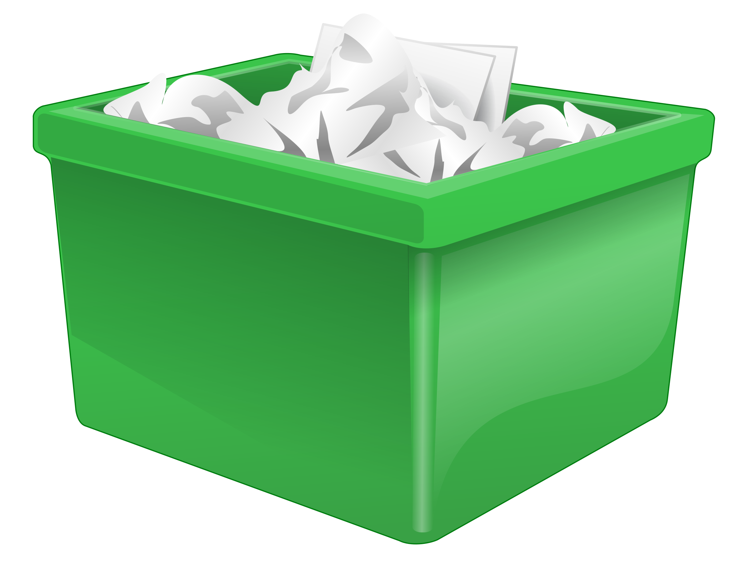 Paper clipart recycle bin. Green plastic box filled