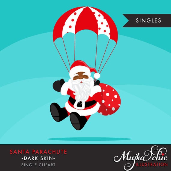 Parachute clipart christmas. African american black santa