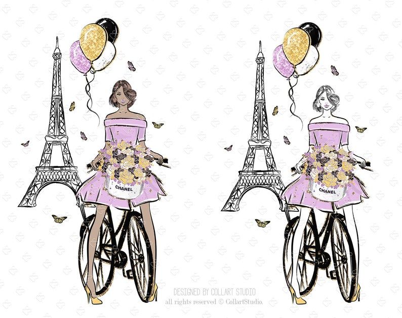 Paris clipart bicycle. Spring clip art fashion