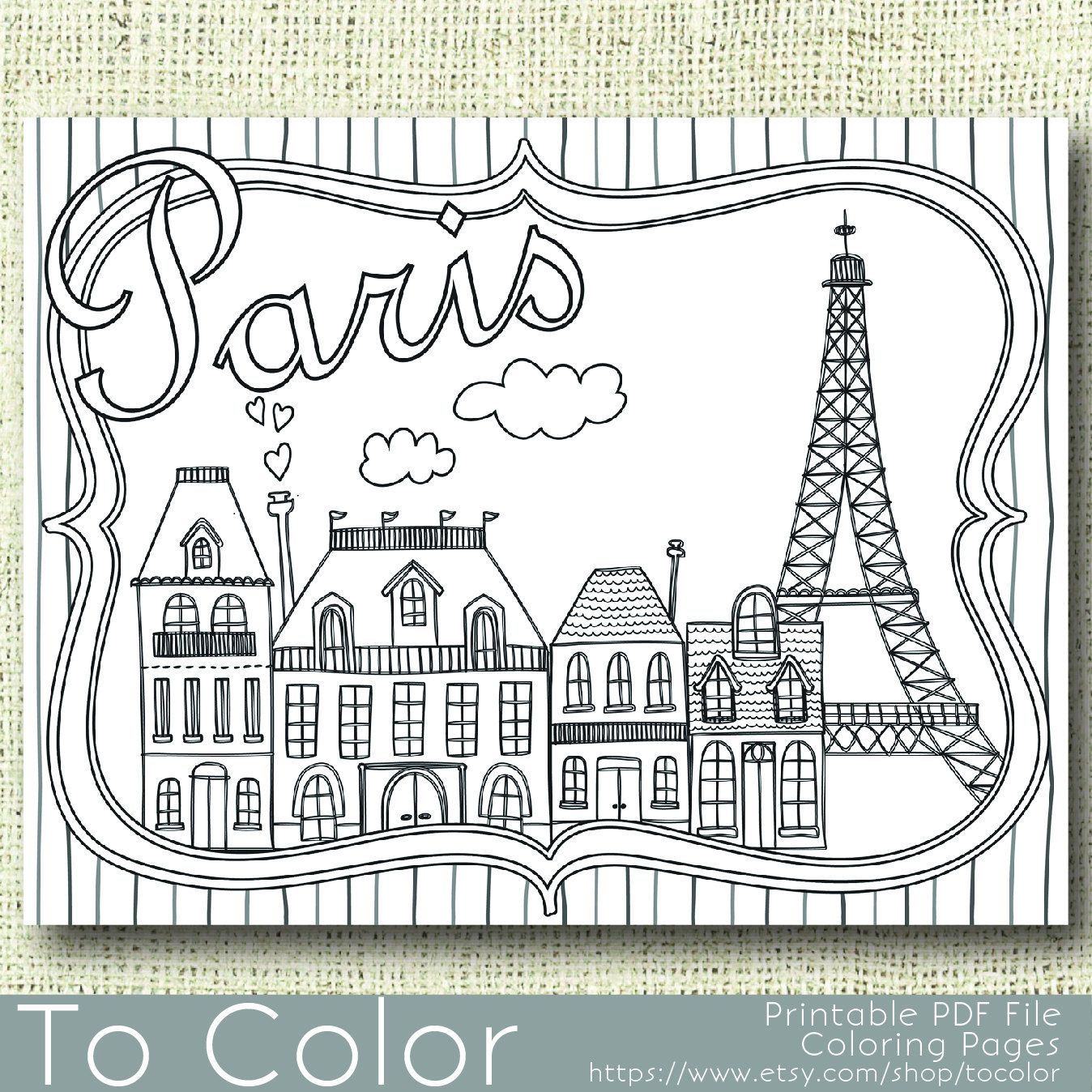 Printable coloring page for. Paris clipart color