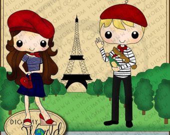 French boy and girl. Paris clipart kid