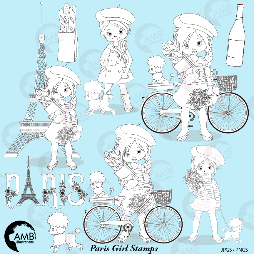 Pink digital stamp theme. Paris clipart parisian