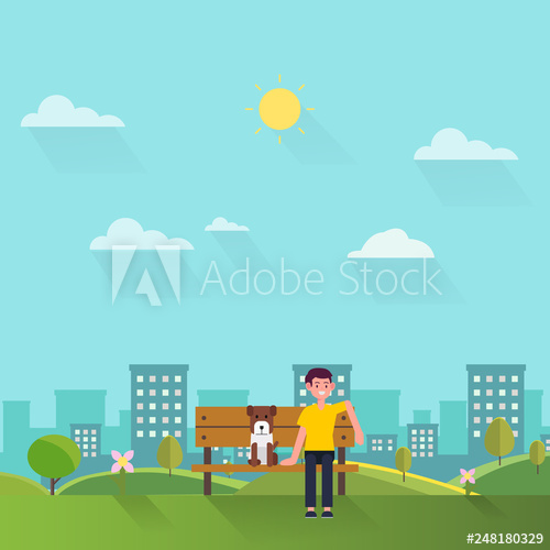 Park clipart town background. Young man and his