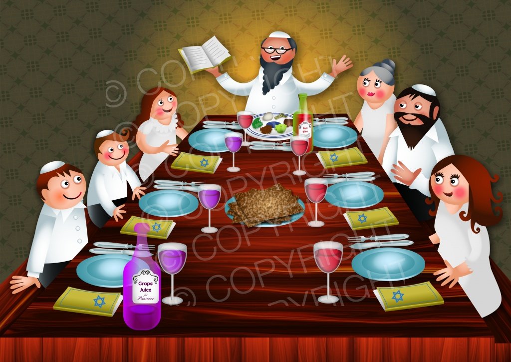 Jewish family celebrating the. Passover clipart feast