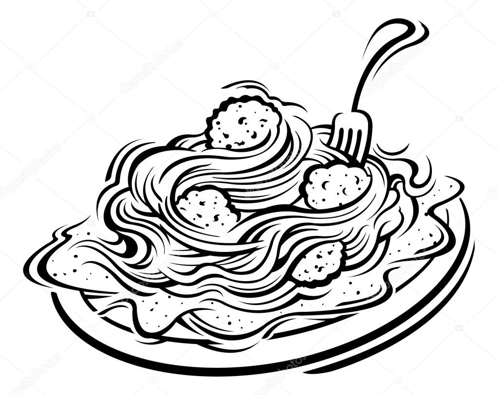spaghetti clipart black and white