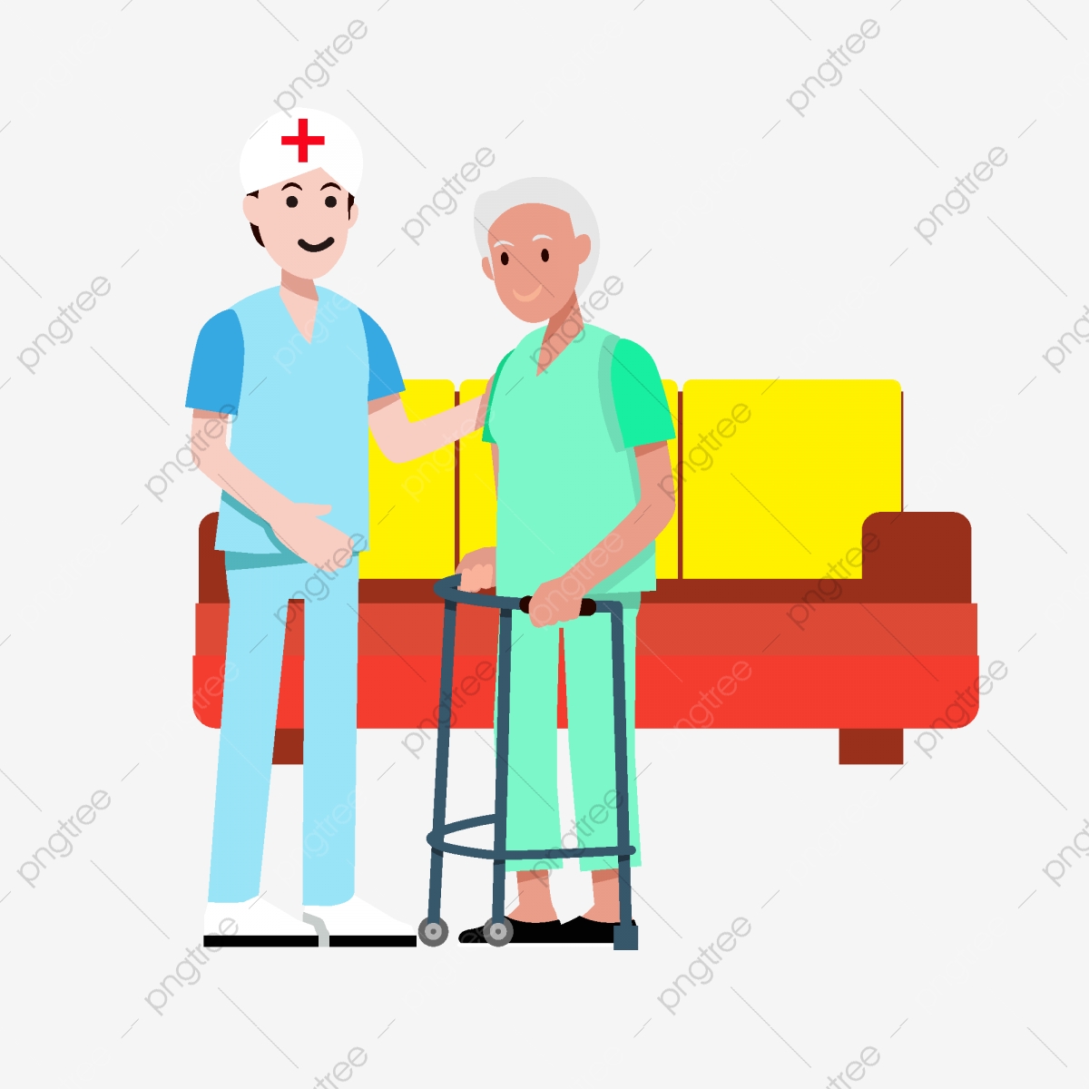 Cartoon rehabilitation hospital and. Patient clipart care worker