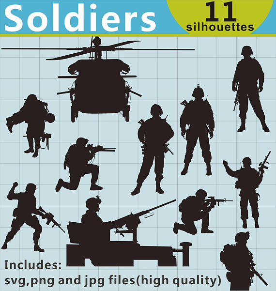 Silhouettes military . Soldiers clipart army soldier