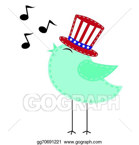 Patriotic clipart singing. Vector illustration bird wearing