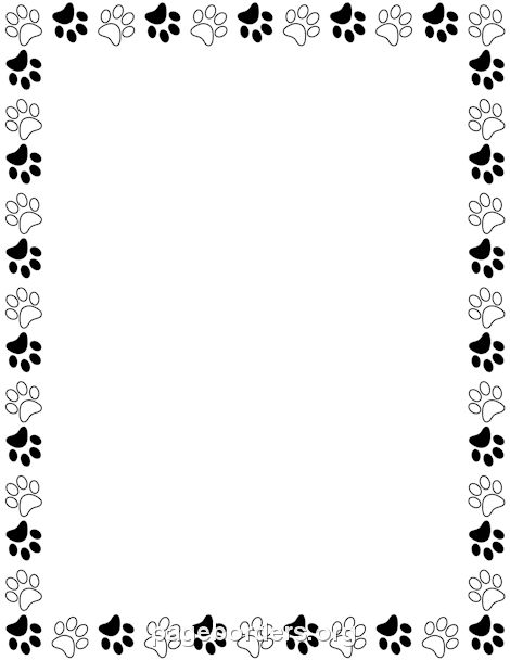 Black and white print. Paw clipart frame