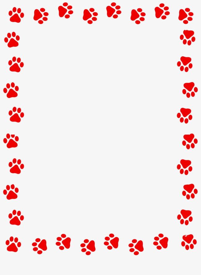 Red dog prints border. Paw clipart frame